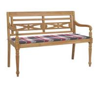 Vidaxl Banc Batavia Avec Coussin À Carreaux Rouge 120 Cm Bois De Teck