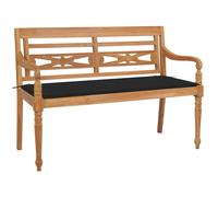 vidaXL Banc Batavia avec coussin noir 120 cm Bois de teck massif