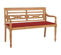 Vidaxl Banc Batavia Avec Coussin Rouge 120 Cm Bois De Teck Massif