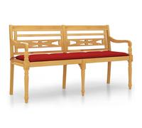 Vidaxl Banc Batavia Avec Coussin Rouge 150 Cm Bois De Teck Massif