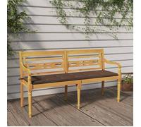 vidaXL Banc Batavia avec coussin taupe 150 cm Bois de teck massif, banc de jardin, siège de banc, banc extérieur, siège, 3100834