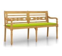 Vidaxl Banc Batavia Avec Coussin Vert Brillant 150 Cm Bois Teck Massif