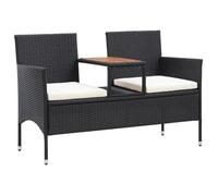 vidaXL Banc de jardin 2 places avec table à thé 143 cm Résine tressée Noir