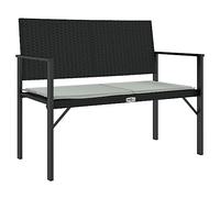 vidaXL Banc de Jardin à 2 Places avec Coussin Noir résine tressée, siège de Jardin, Banc de Parc, Banc de Porche, Banc d'extérieur, Banc de Patio