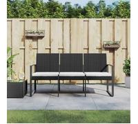 vidaXL Banc de jardin à 3 places avec coussins noir rotin PP 360212