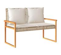 vidaXL Banc de Jardin avec Coussin, Siège de Terrasse avec Dossier, Banc de Parc, Meuble d'Extérieur Patio, Mélange Beige Résine Tressée Acacia