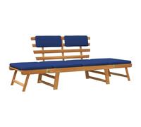 vidaXL Bois Solide d'Acacia Banc de Jardin avec Coussins 2-en-1 Meuble d'Extérieur Banc de Patio Lit de Bronzage Terrasse Véranda 190 cm