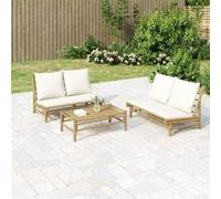 vidaXL Banc de jardin avec coussins blanc crème bambou, siège de jardin, banc de patio, banc de pique-nique, banc 363453