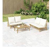 vidaXL Banc de jardin avec coussins blanc crème bambou, siège de jardin, banc de patio, banc de pique-nique, banc 363453