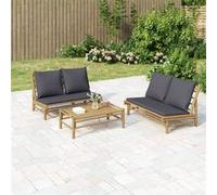 vidaXL Banc de jardin avec coussins gris foncé bambou Beige G