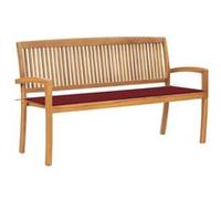 vidaXL Banc de jardin empilable et coussin 159 cm Bois de teck massif Multicolore G