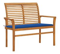 Bois de Teck Massif Banc de Jardin et Coussin Bleu Royal 112 cm Patio vidaXL