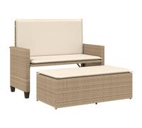 vidaXL Banc de jardin avec coussins et repose-pied, résine tressée beige