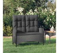 Banc de jardin inclinable avec coussins 107 cm Poly rotin Noir 319894