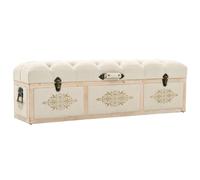 Vidaxl Banc De Rangement 110 Cm Crème Bois De Sapin Massif Et Tissu Multicolore