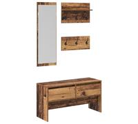 vidaXL Banc de rangement Artisan en bois brun chêne, 90 x 31 x 46,5 cm, avec miroir acrylique et tiroirs, design rustique vieilli pour couloir ou chambre.