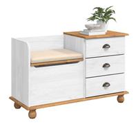 vidaXL Banc de Rangement avec tiroir ASKIM Blanc 100 x 39 x 62 cm, Banc d'entrée stylé, Solution de Rangement Moderne, Meuble Polyvalent rectangulaire, Assise en Bois Massif, Design en pin