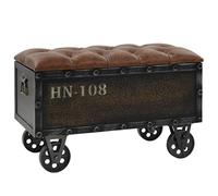 Banc de rangement en bois massif et similicuir - VIDAXL - Style industriel - Loft - Marron - 80,5x41x50 cm