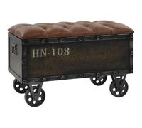 Banc de rangement en bois massif et similicuir - VIDAXL - Style industriel - Loft - Marron - 80,5x41x50 cm