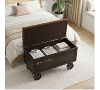 vidaXL Banc de rangement 245768 Bois massif (épicéa/MDF) et similicuir 80,5x41x50 cm Marron