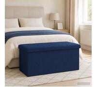 vidaXL Banc de rangement pliable Bleu 180 kg 80 L 77 x 38 x 38 cm Lin 42045232