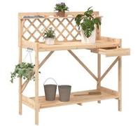 vidaXL Banc de Rempotage avec Treillis, Support de Plantes avec Crochets et Tiroir, Table de Rempotage Jardin Patio, Bois 368428 Marron