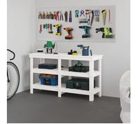 vidaXL Banc de Travail, Table de Travail avec Étagères, Établi en Bois, Banc de Rangement, Banc d'Outils, Blanc 142,5x50x80 823650