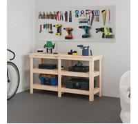 vidaXL Banc de Travail, Table de Travail avec Étagères, Établi en Bois, Banc de Rangement, Banc d'Outils, 142,5x50x80 cm 823649