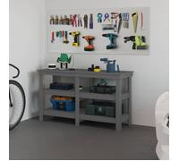vidaXL Banc de Travail, Table de Travail avec Étagères, Établi en Bois, Banc de Rangement, Banc d'Outils, Gris 142,5x50x80 823651