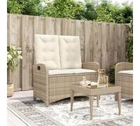 Banc inclinable de jardin avec coussins beige résine tressée 368219