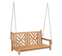 vidaXL Banc Suspendu extérieur - Brun, en Bois Teck, Finition Rustique. Dimensions : 114 x 60 x 64 cm. Design Ergonomique avec Une capacité de 160 kg. Il Comprend des chaînes et des mousquetons. Acco
