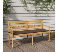 Banc Batavia avec Coussin Gris Siège Jardin Terrasse Bois de Teck Massif vidaXL