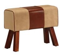 Vidaxl Banc Saut De Cheval 58cm Marron Cuir Véritable Et Bois Manguier Blanc