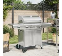 vidaXL Barbecue à gaz avec 5 brûleurs argenté acier inoxydable, grill extérieur, cuisine extérieure,, barbecue, barbecue avec rangement Argent
