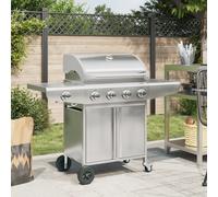 Barbecue à gaz avec 5 brûleurs argenté acier inoxydable, grill extérieur, cuisine extérieure,, barbecue, barbecue avec rangement