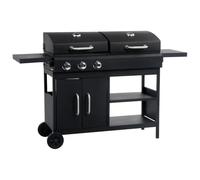 vidaXL Barbecue Combiné au Charbon de Bois avec 3 Brûleurs Grille d'Extérieur Grille de Cuisson Barbecue d'Extérieur Cour Jardin Fête Noir