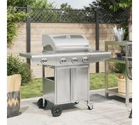 Barbecue gril à gaz avec 4 brûleurs argenté acier inoxydable, grill extérieur, cuisine extérieure,, barbecue, barbecue avec rangement