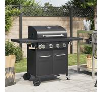 Barbecue gril à gaz avec 5 brûleurs noir acier enduit de poudre, grill extérieur, cuisine extérieure,, barbecue, barbecue avec rangement