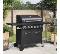 Vidaxl Barbecue Gril À Gaz Avec 7 Brûleurs Noir Acier Enduit De Poudre Noir