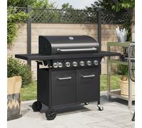 Vidaxl Barbecue Gril À Gaz Avec 7 Brûleurs Noir Acier Enduit De Poudre Noir