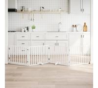 vidaXL Barrière pour chiens 4 panneaux avec porte pliable 320 cm Blanc Bois de peuplier