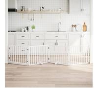vidaXL Porte pour chien 4 pièces avec porte Pliable Blanc 320 cm Bois de peuplier