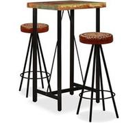 vidaXL Barset massief gerecycled hout, echt leer en canvas 3-delig275141 Brun G