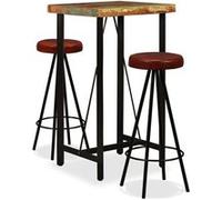 vidaXL Barset massief gerecycled hout en echt leer 3-delig275139 Brun G