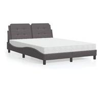 vidaXL Lit avec Matelas, Lit Rembourré avec Coussin de Tête de Lit, Lit Double, Lit Adulte, Meuble de Chambre à Coucher Intérieur, Gris 140x190 cm Similicuir Gris