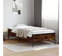 vidaXL Bedframe bewerkt hout en metaal gerookt eikenkleurig 75x190 cm844993 Marron G