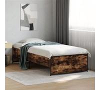 vidaXL Bedframe bewerkt hout en metaal gerookt eikenkleurig 75x190 cm845253 Marron G