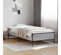 vidaXL Bedframe bewerkt hout en metaal grijs sonoma eiken 75x190 cm844994 Gris G