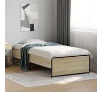vidaXL Bedframe bewerkt hout en metaal sonoma eikenkleurig 90x200 cm845242 Marron G