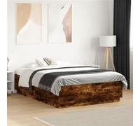 Vidaxl Cadre De Lit Chêne Fumé 135x190 Cm Bois D'ingénierie Marron